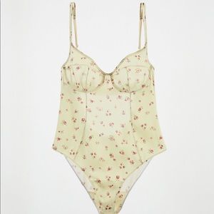 Floral Print Satin Bodysuit